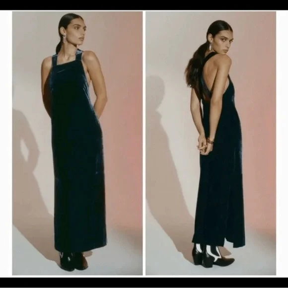 Anthropologie Navy Velvet Halter Maxi Dress NWT M - Picture 11 of 11
